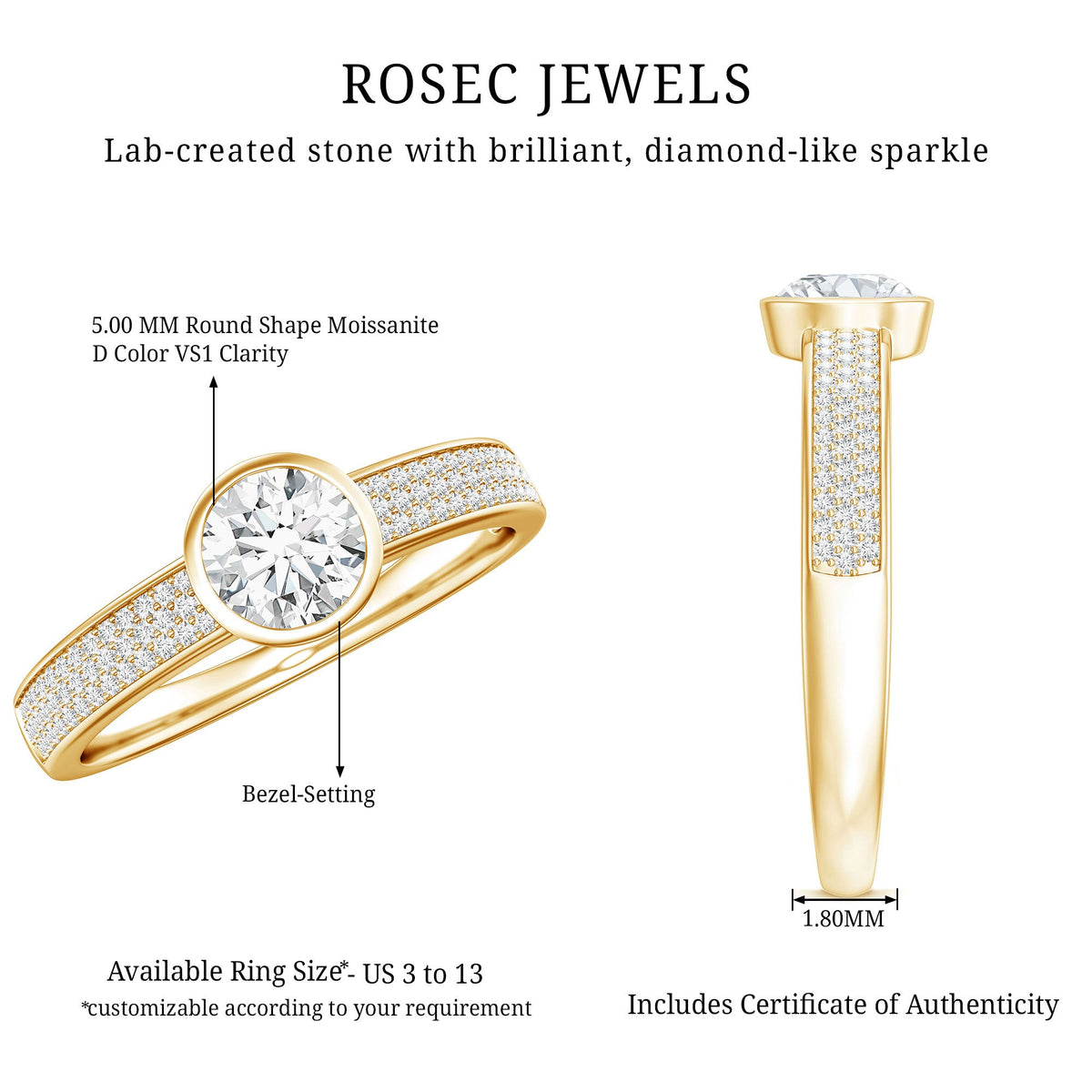 Bezel Set Moissanite Engagement Ring with Side Stones