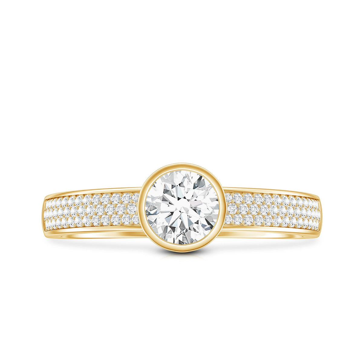 Bezel Set Moissanite Engagement Ring with Side Stones