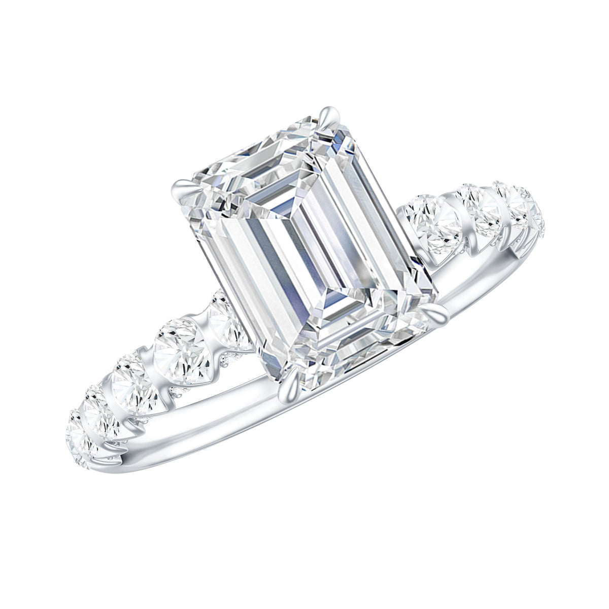 1.8 Carat Emerald Cut Lab Grown Diamond Engagement Ring with Accent