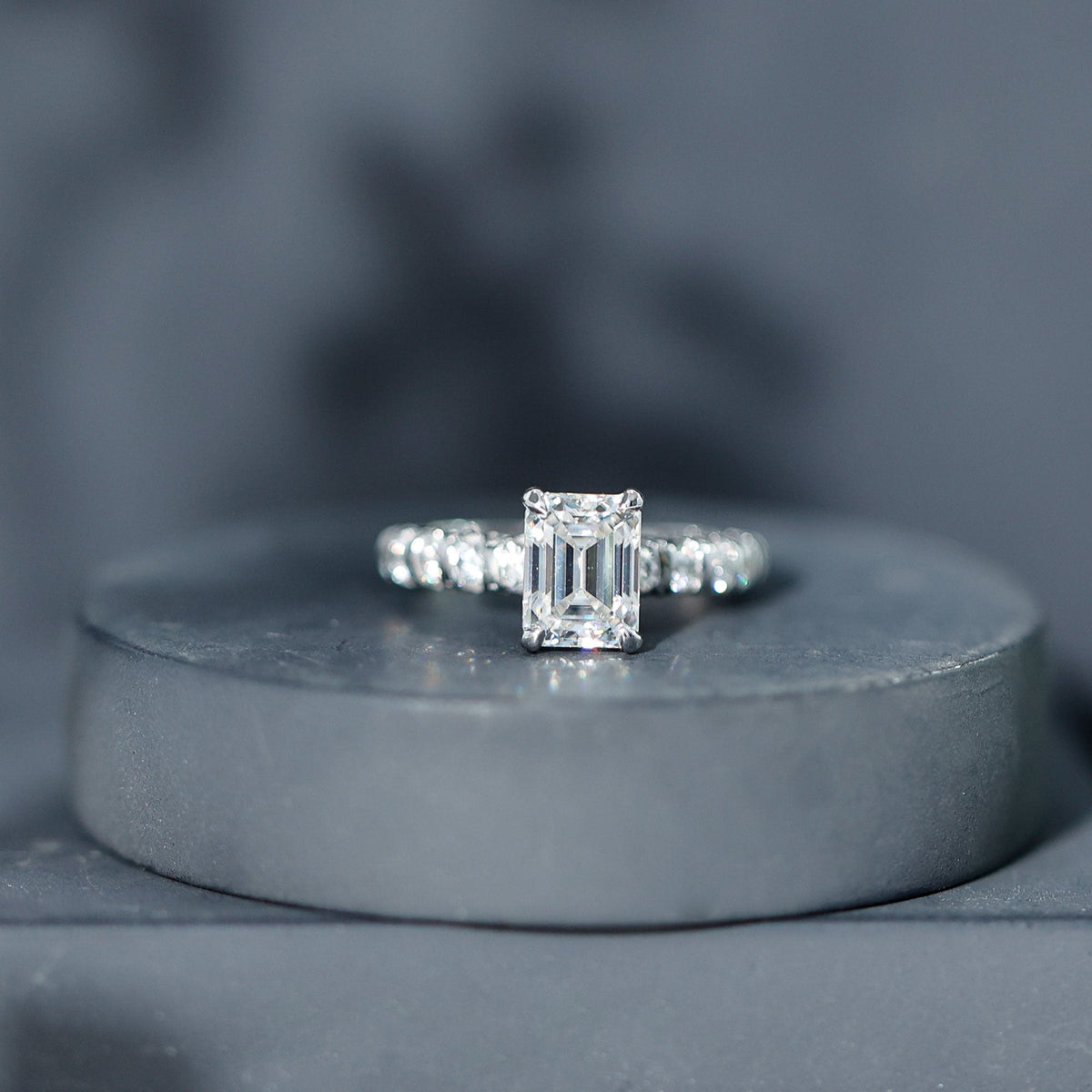 1.8 Carat Emerald Cut Lab Grown Diamond Engagement Ring with Accent