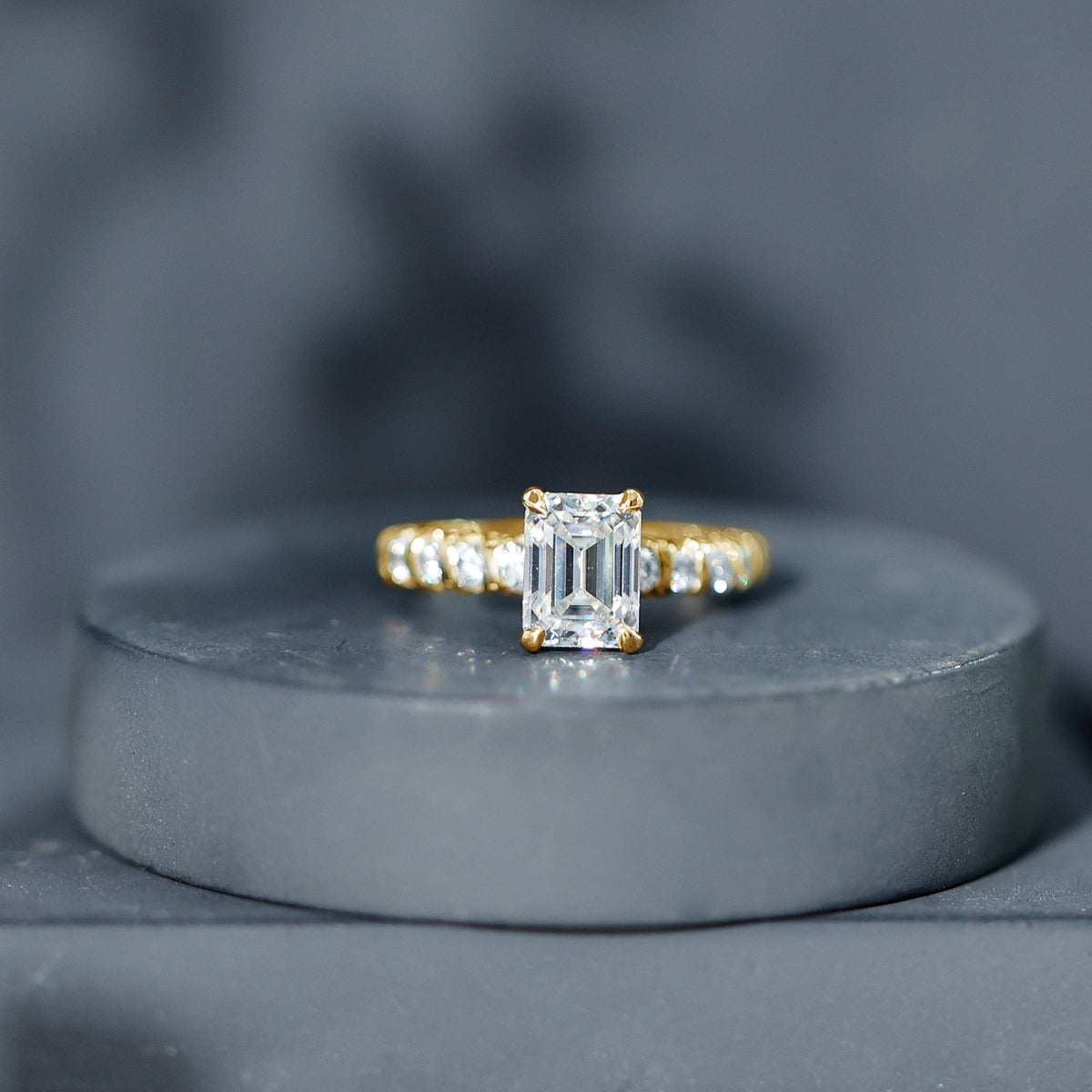 1.8 Carat Emerald Cut Lab Grown Diamond Engagement Ring with Accent