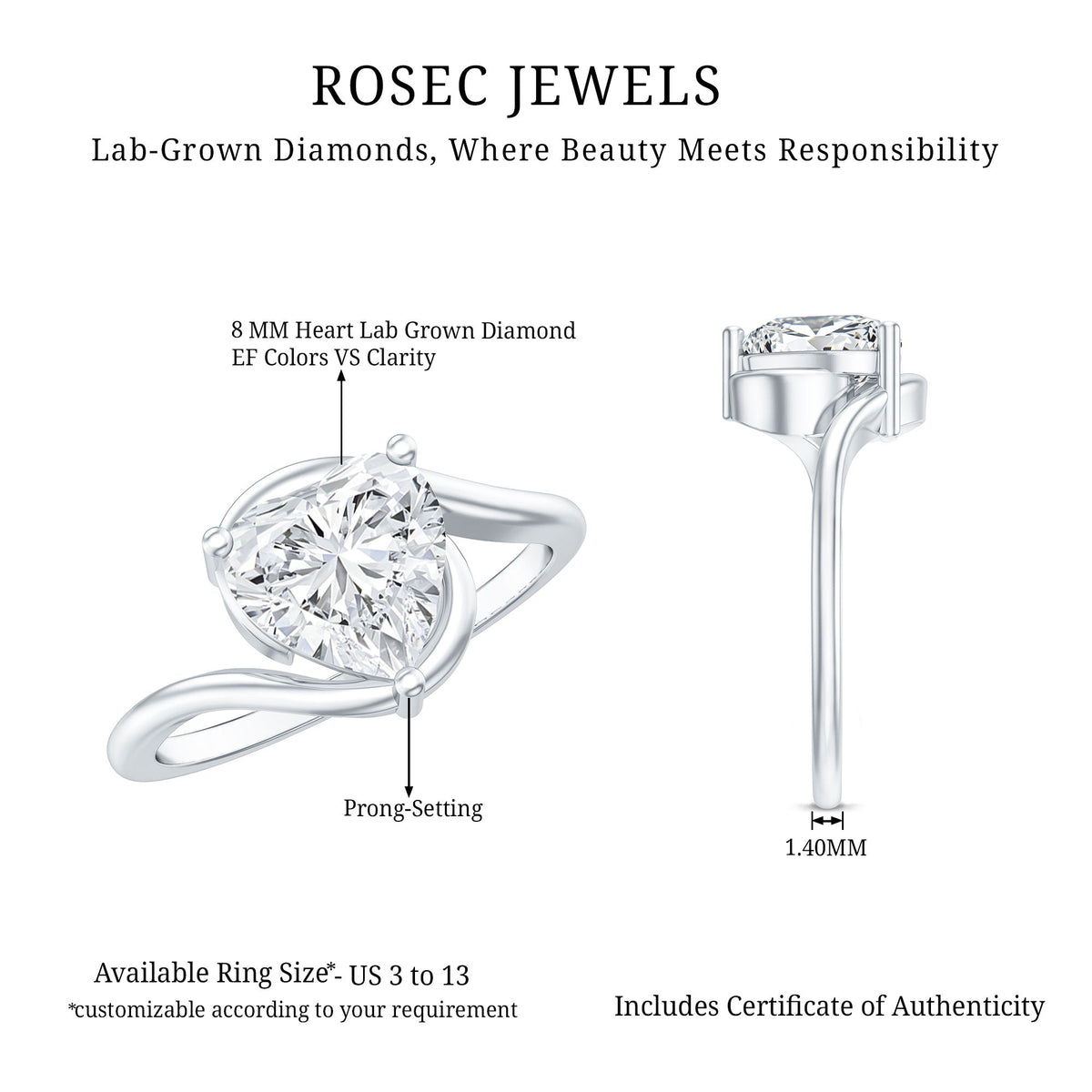 2 Carat Lab Grown Diamond Heart Shape Engagement Ring For Her