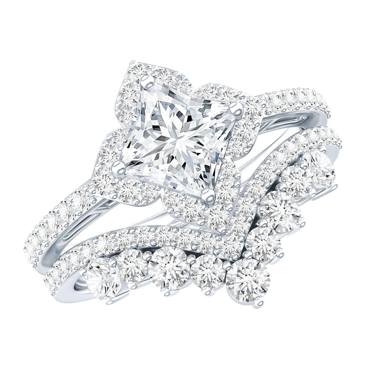 1.25 Carat Princess Cut Lab Grown Diamond Designer Bridal Ring Set