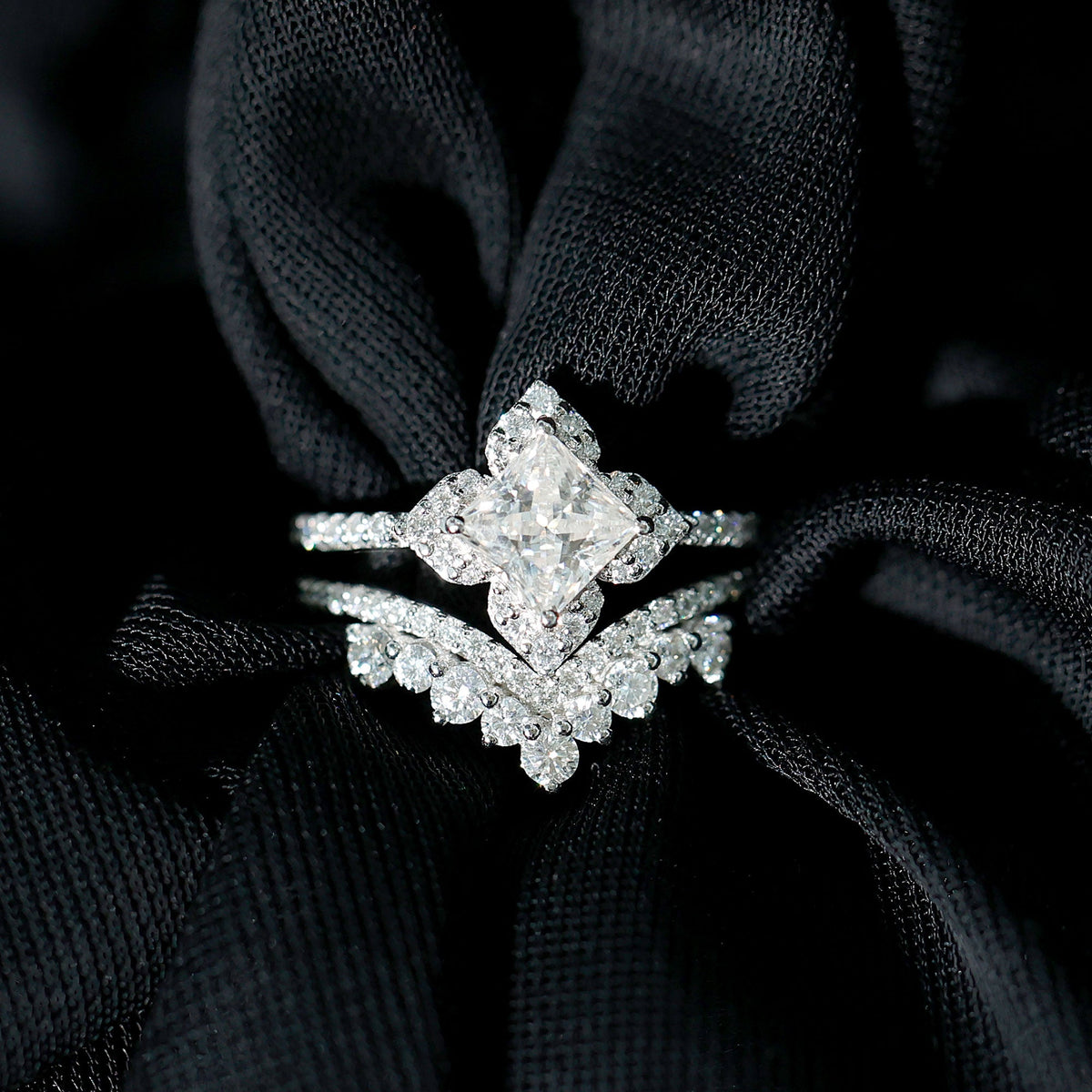 1.25 Carat Princess Cut Lab Grown Diamond Designer Bridal Ring Set