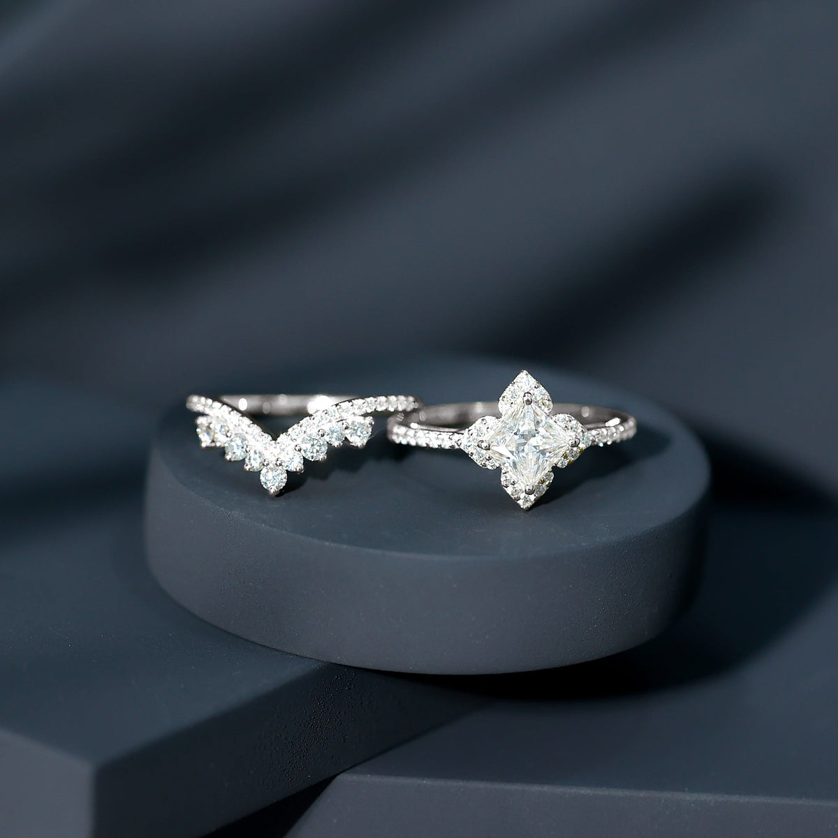 1.25 Carat Princess Cut Lab Grown Diamond Designer Bridal Ring Set