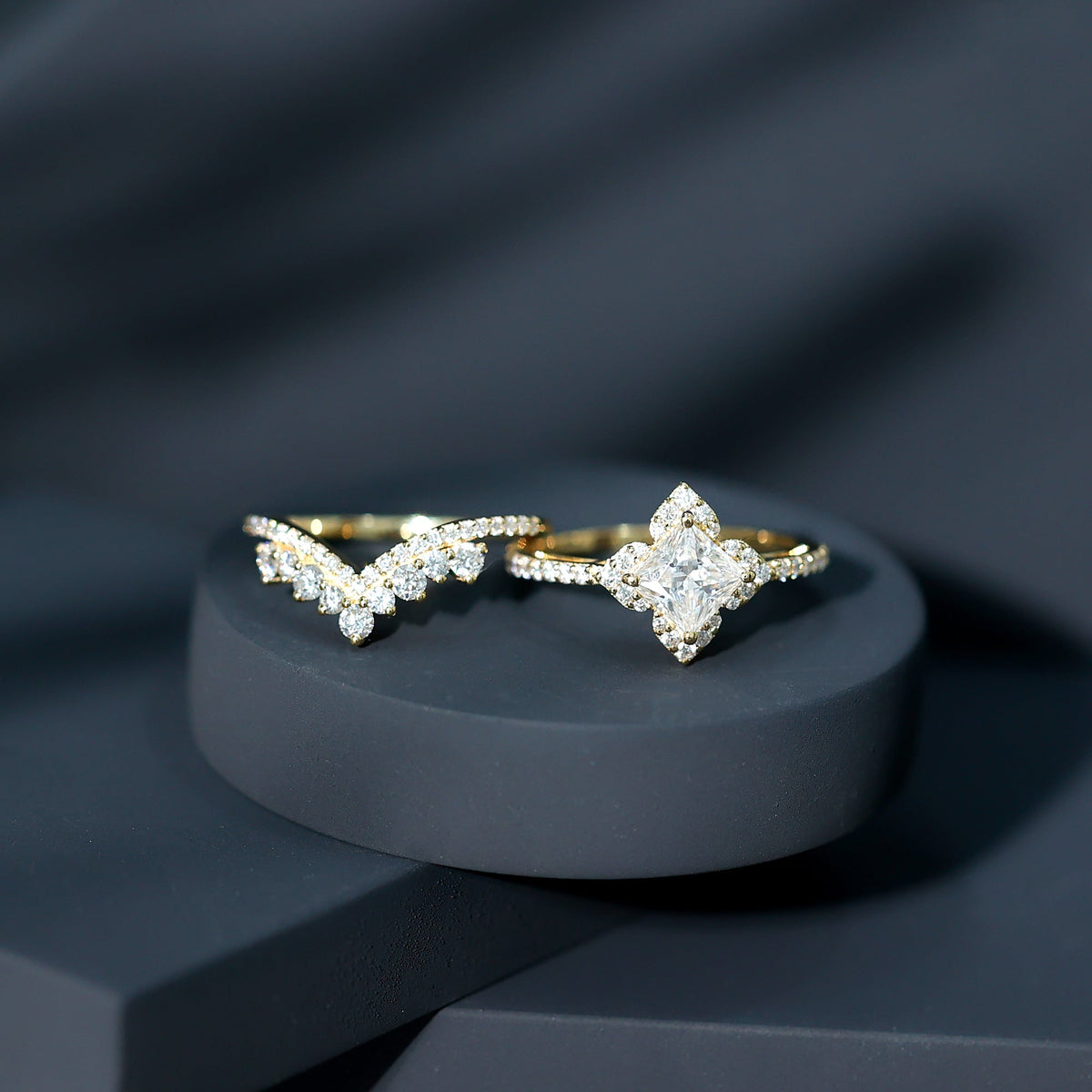 1.25 Carat Princess Cut Lab Grown Diamond Designer Bridal Ring Set
