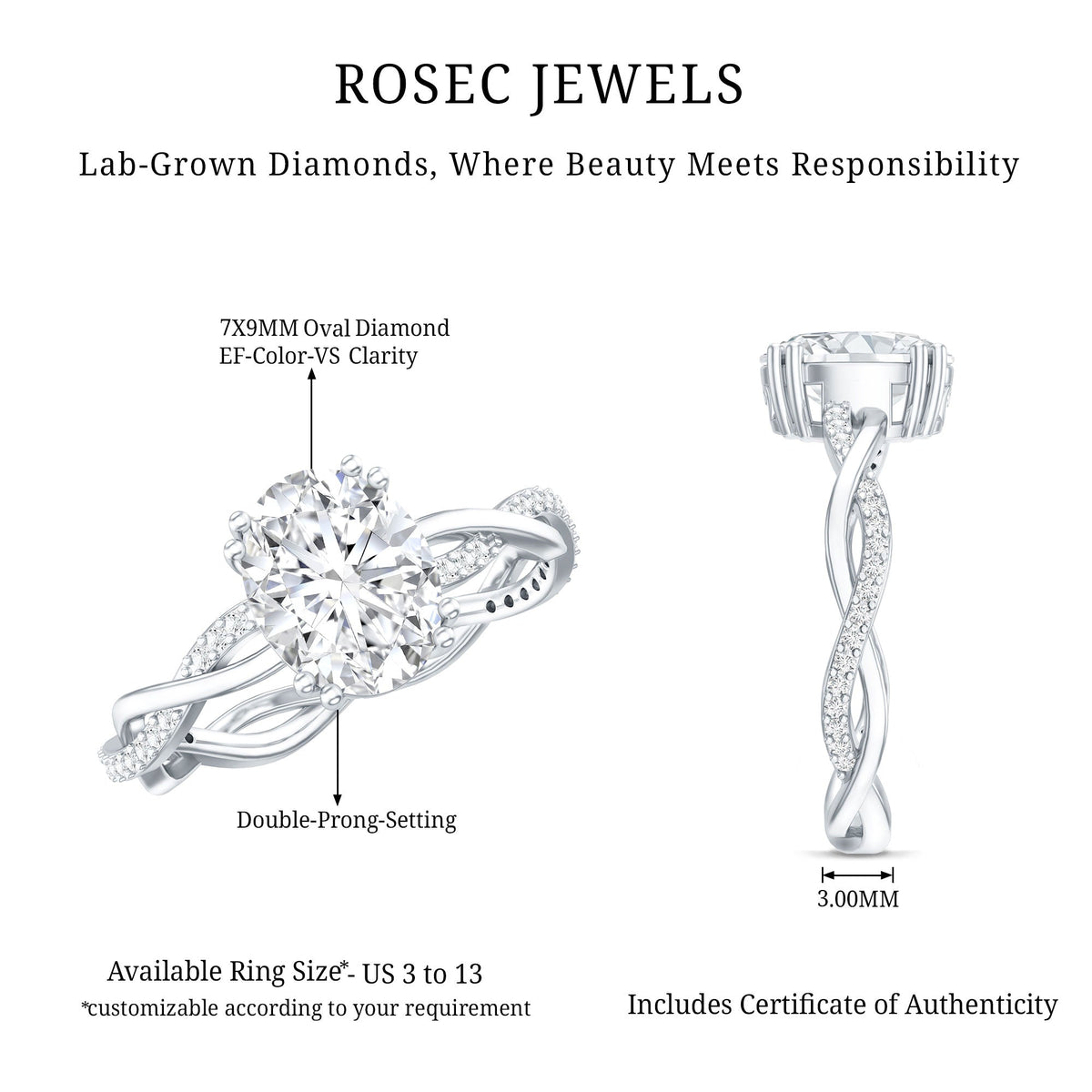 2 Carat Lab Grown Diamond Oblong Engagement Ring