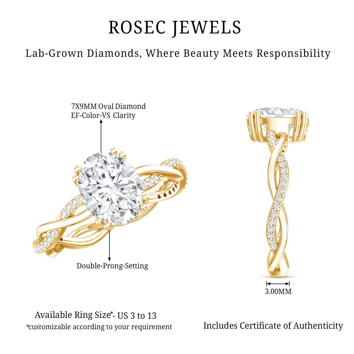 2 Carat Lab Grown Diamond Oblong Engagement Ring