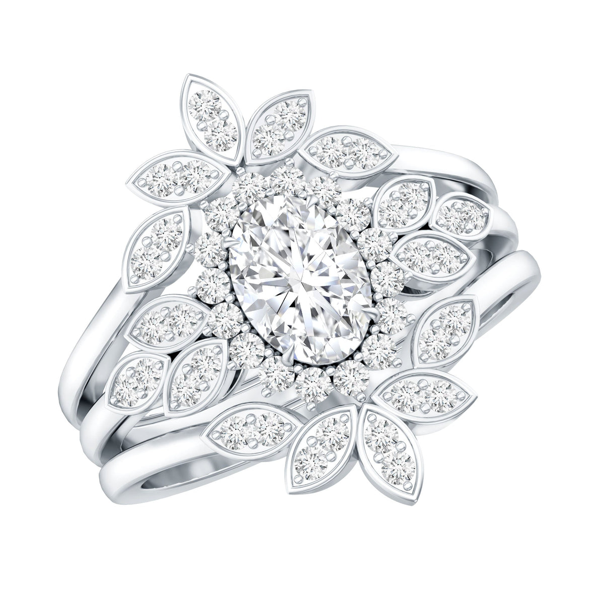 0.7 Carat Lab Grown Diamond Vintage Engagement Ring with 2 Wedding Bands