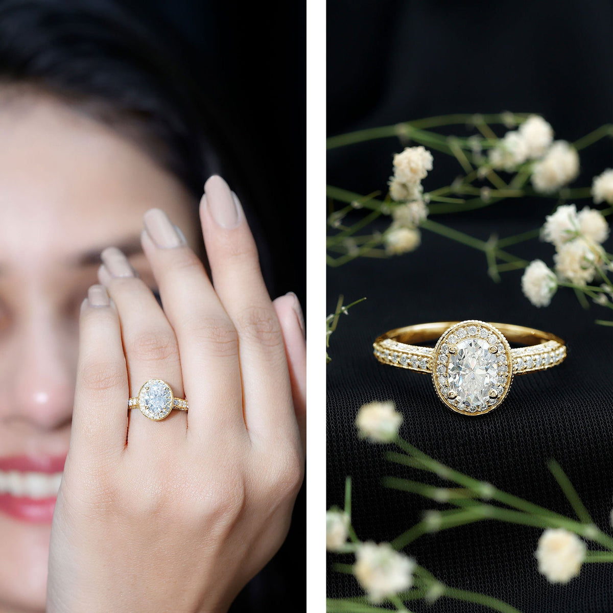 1.2 Carat Oval Lab Grown Diamond Halo Engagement Ring