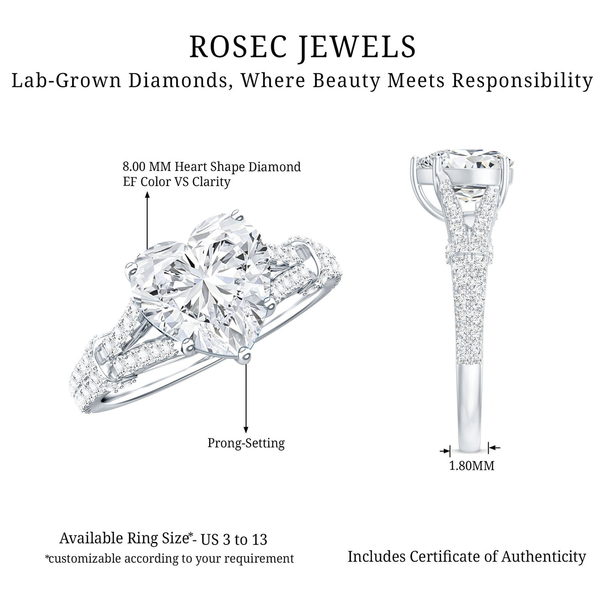2 Carat Lab Grown Diamond Heart Shape Engagement Ring