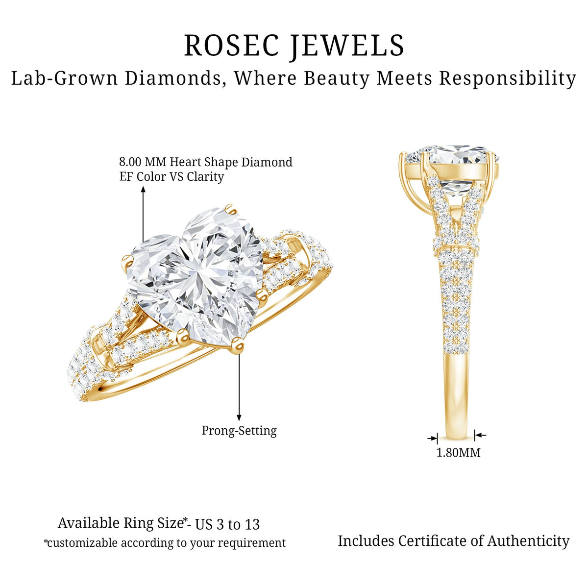 2 Carat Lab Grown Diamond Heart Shape Engagement Ring