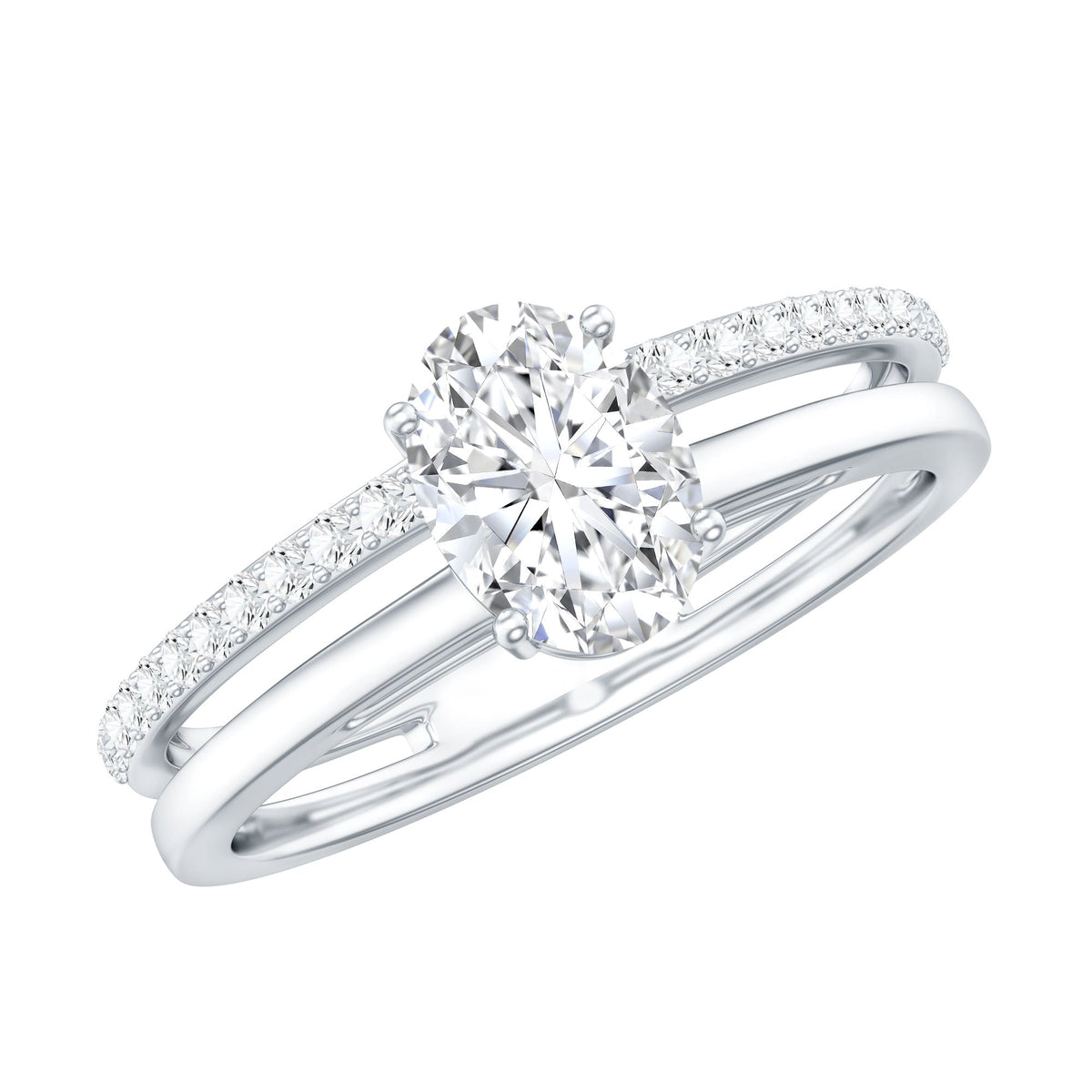0.75 Carat Oval Cut Diamond Solitaire Double Band Engagement Ring For Her