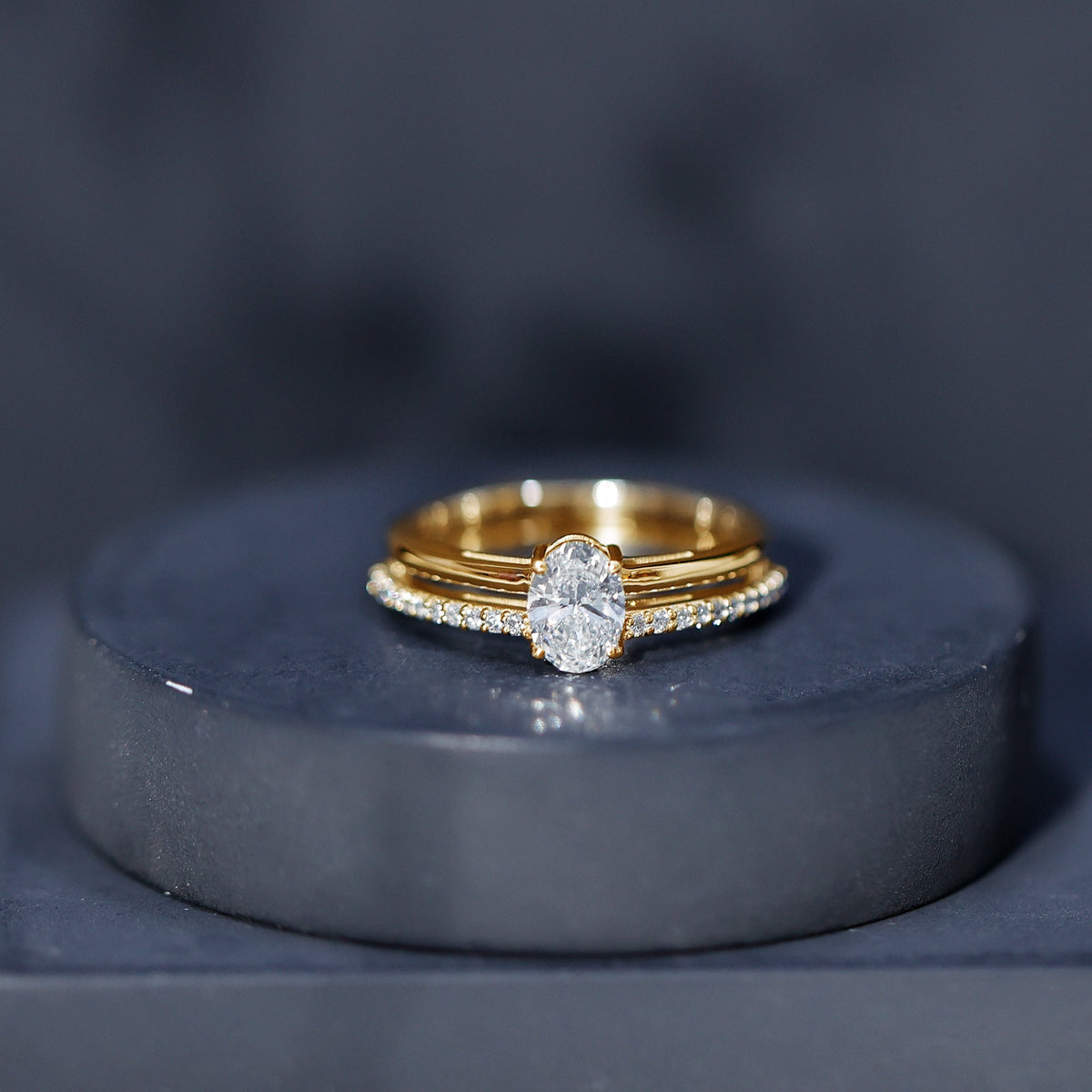 0.75 Carat Oval Cut Diamond Solitaire Double Band Engagement Ring For Her