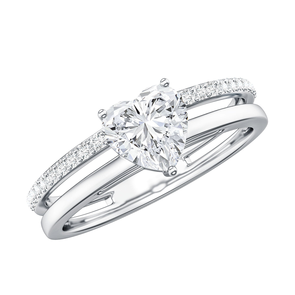 1.2 Carat Heart Shape Lab Grown Diamond Double Band Solitaire Ring