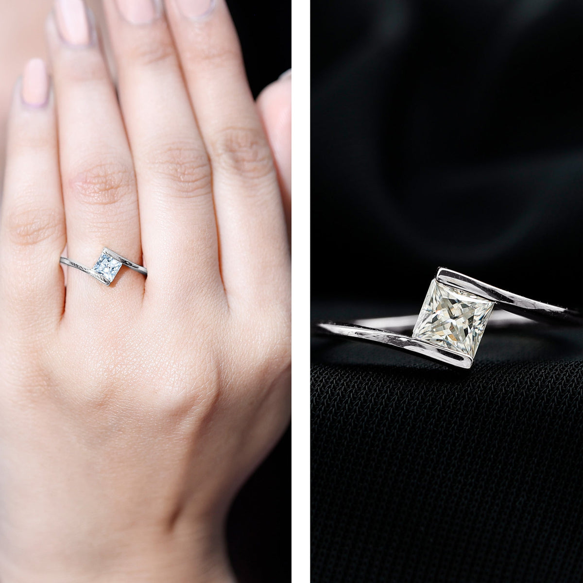 0.8 Carat Princess Cut Lab Grown Diamond Ring With Tension Setting
