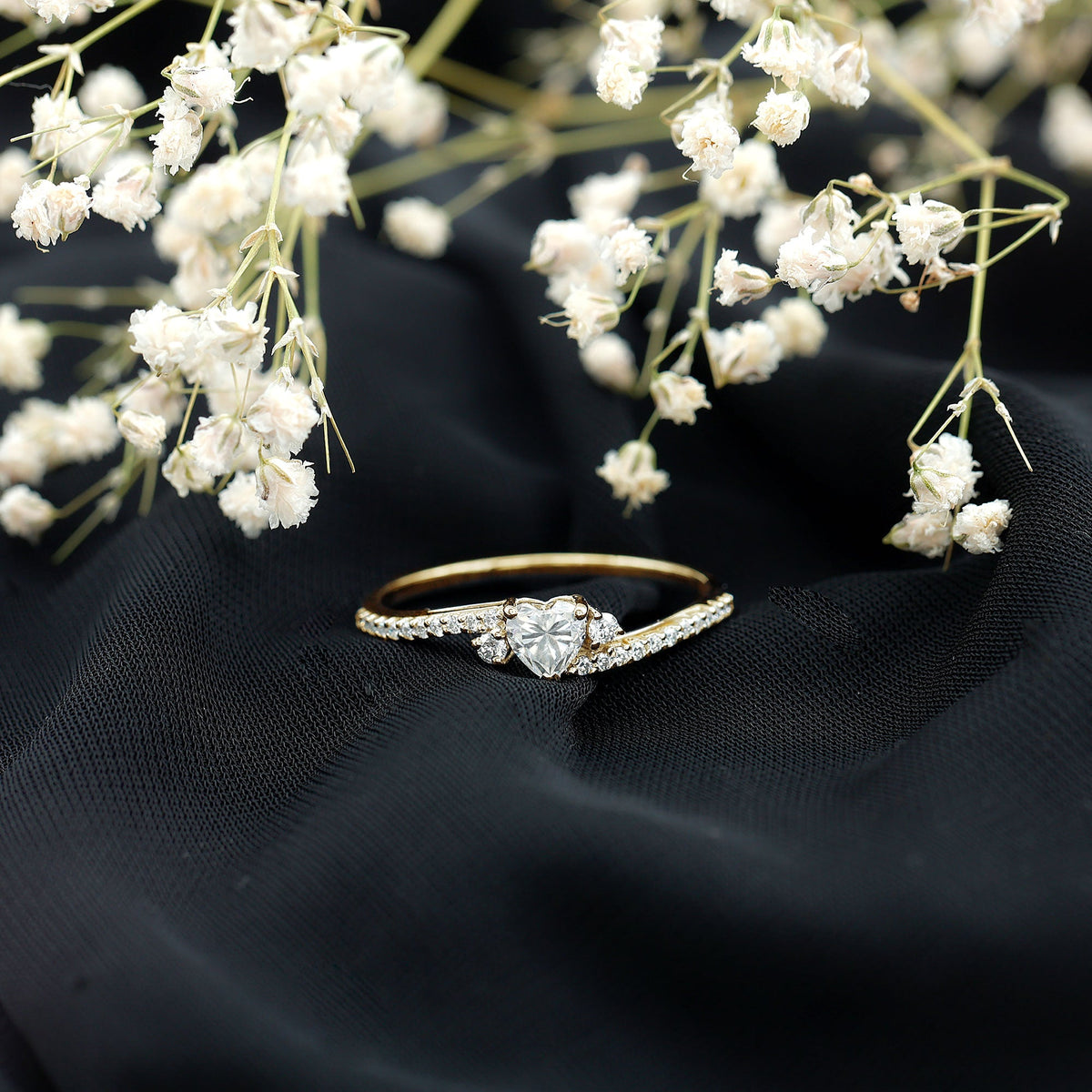 1.5 Carat Heart Shaped Lab Grown Diamond Engagement Rings With Bypass Shank