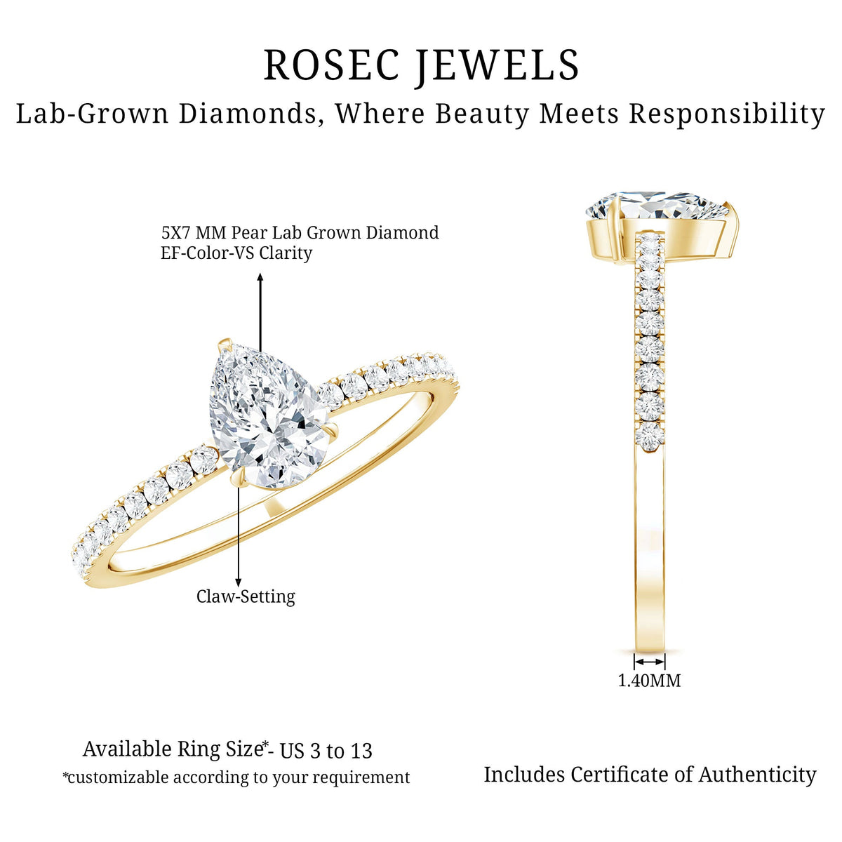0.6 Carat Pear Cut Lab Grown Diamond Engagement Ring