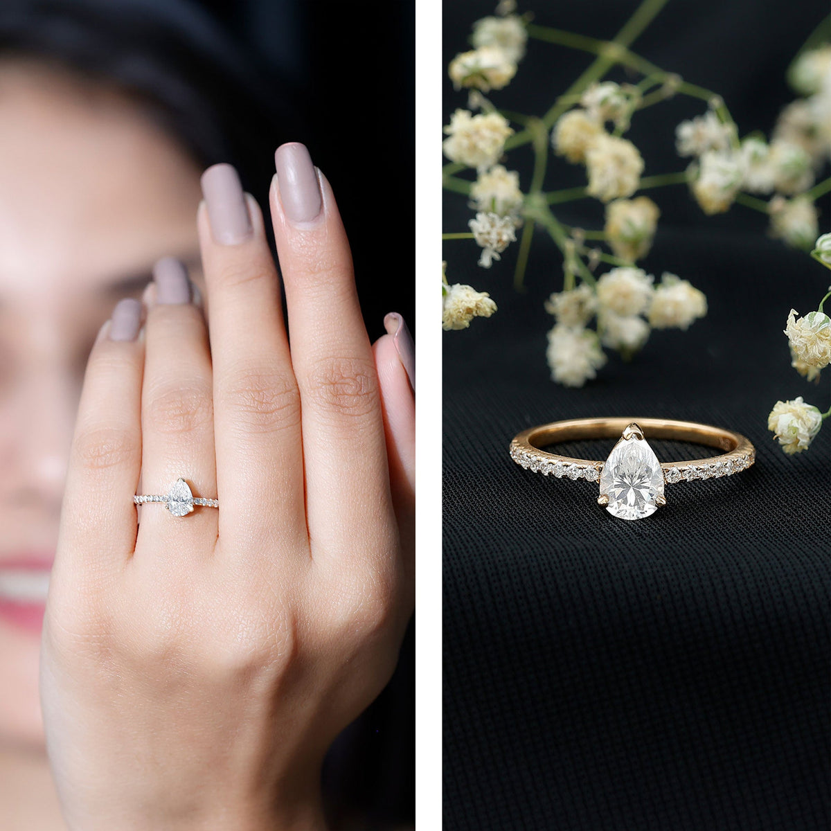 0.6 Carat Pear Cut Lab Grown Diamond Engagement Ring