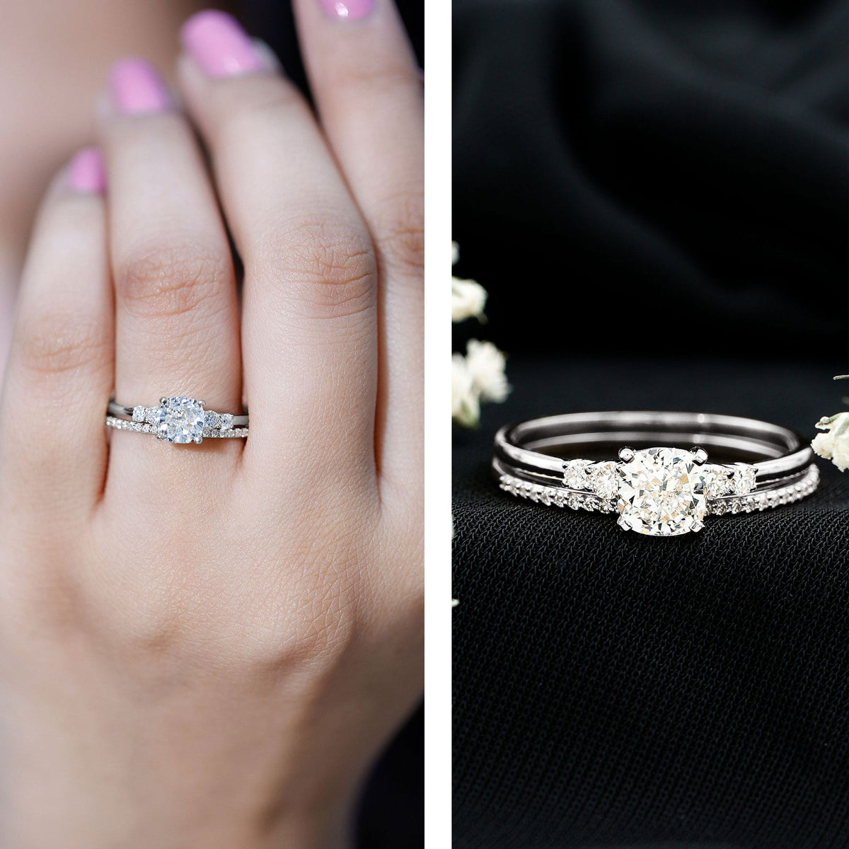 1.7 Carat Lab Grown Diamond Cushion Engagement Ring with Wedding band