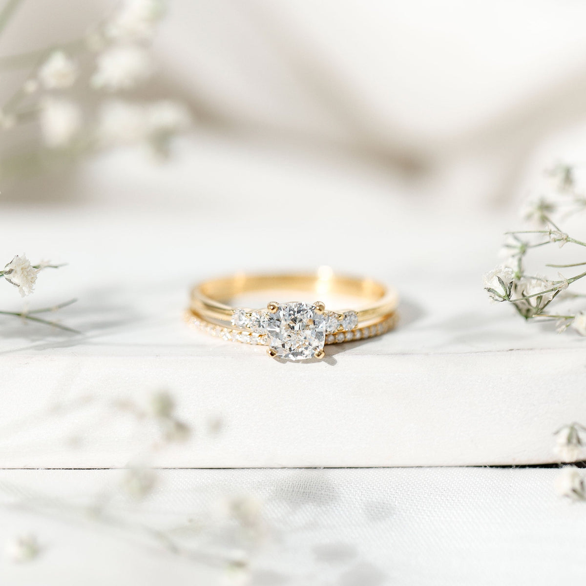 1.7 Carat Lab Grown Diamond Cushion Engagement Ring with Wedding band