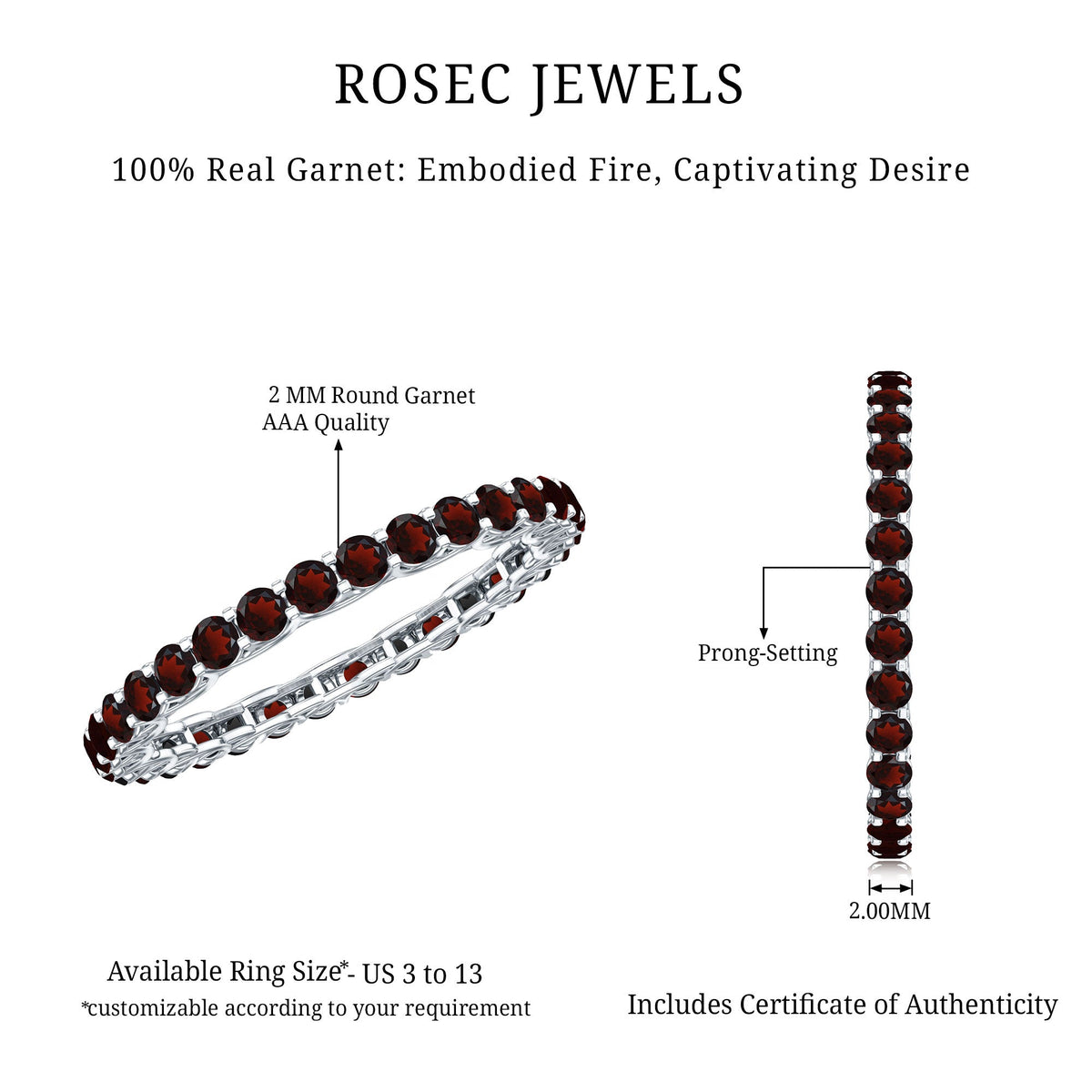 Certified Real Garnet Eternity Ring for Anniversary