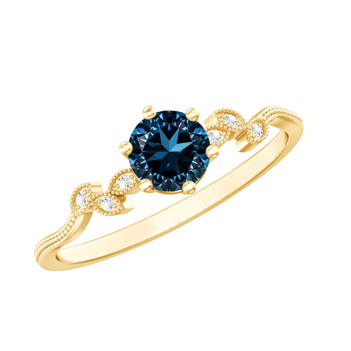 0.6 Carat Round London Blue Topaz Commitment Ring with Diamond