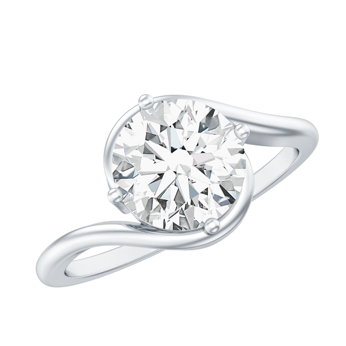 2 Carat Round Moissanite Solitaire Engagement Ring with Bypass Shank