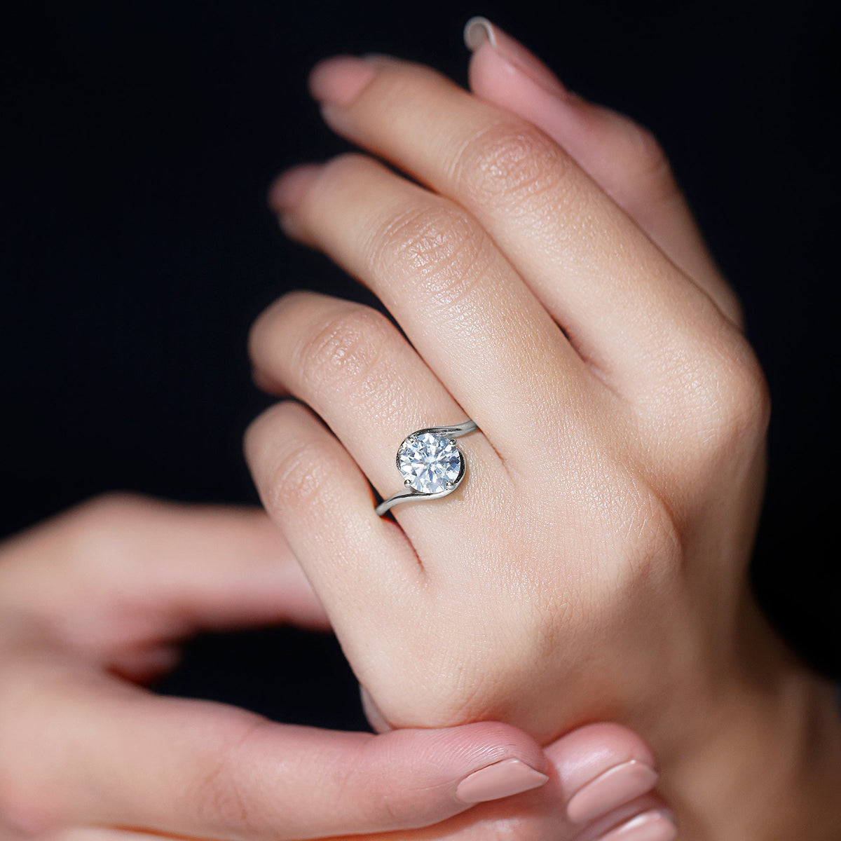 2 Carat Round Moissanite Solitaire Engagement Ring with Bypass Shank