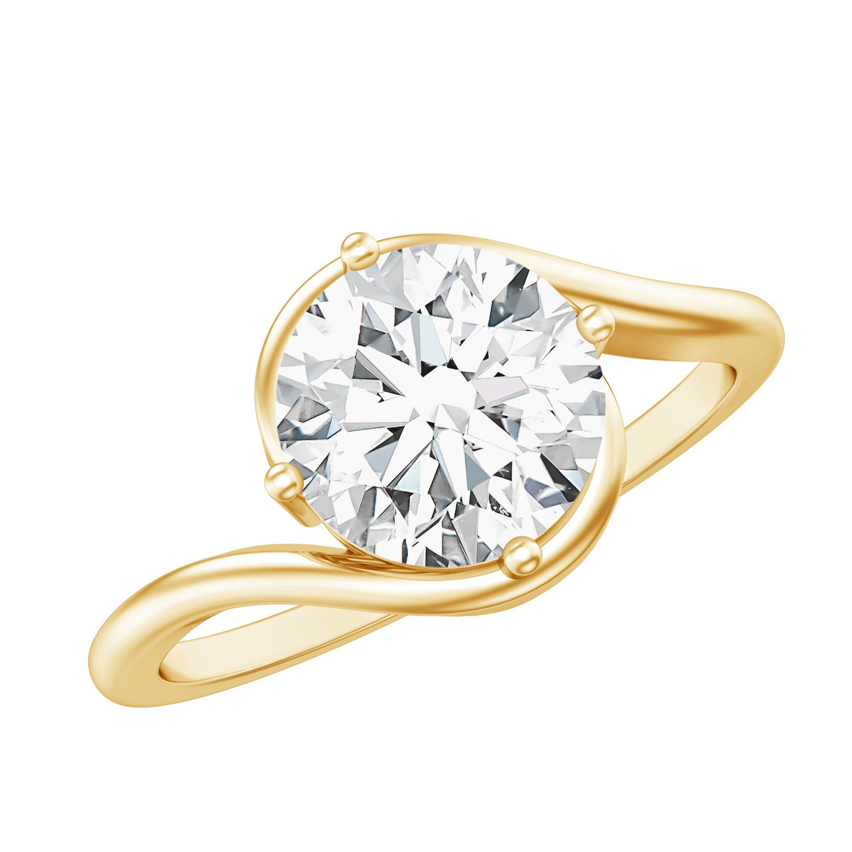 2 Carat Round Moissanite Solitaire Engagement Ring with Bypass Shank