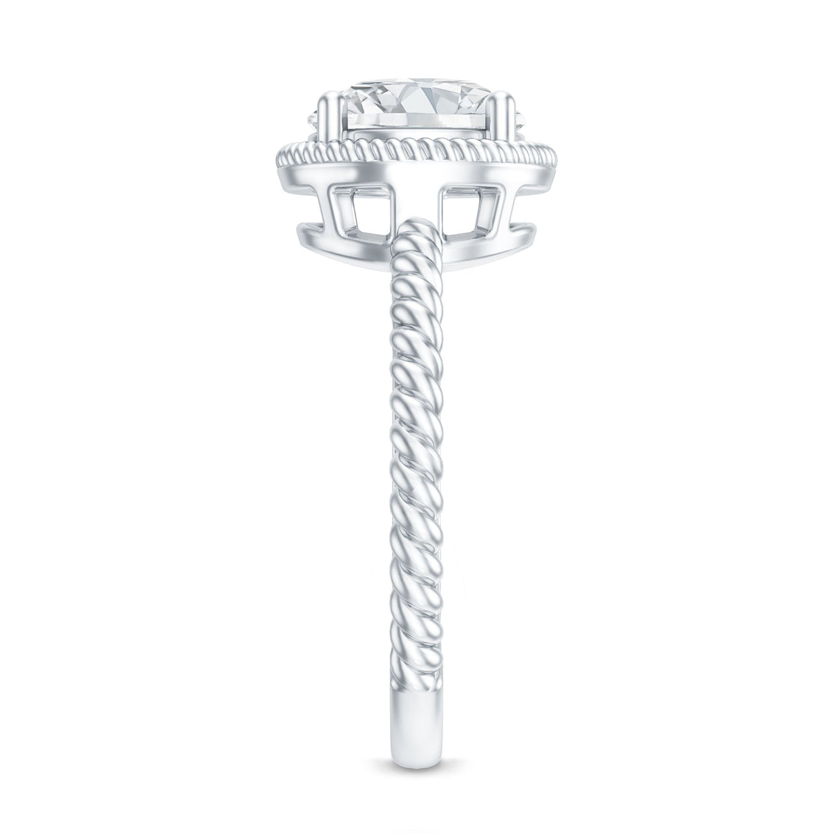 Brilliant Cut 2 Carat Moissanite Rope Band Engagement Ring