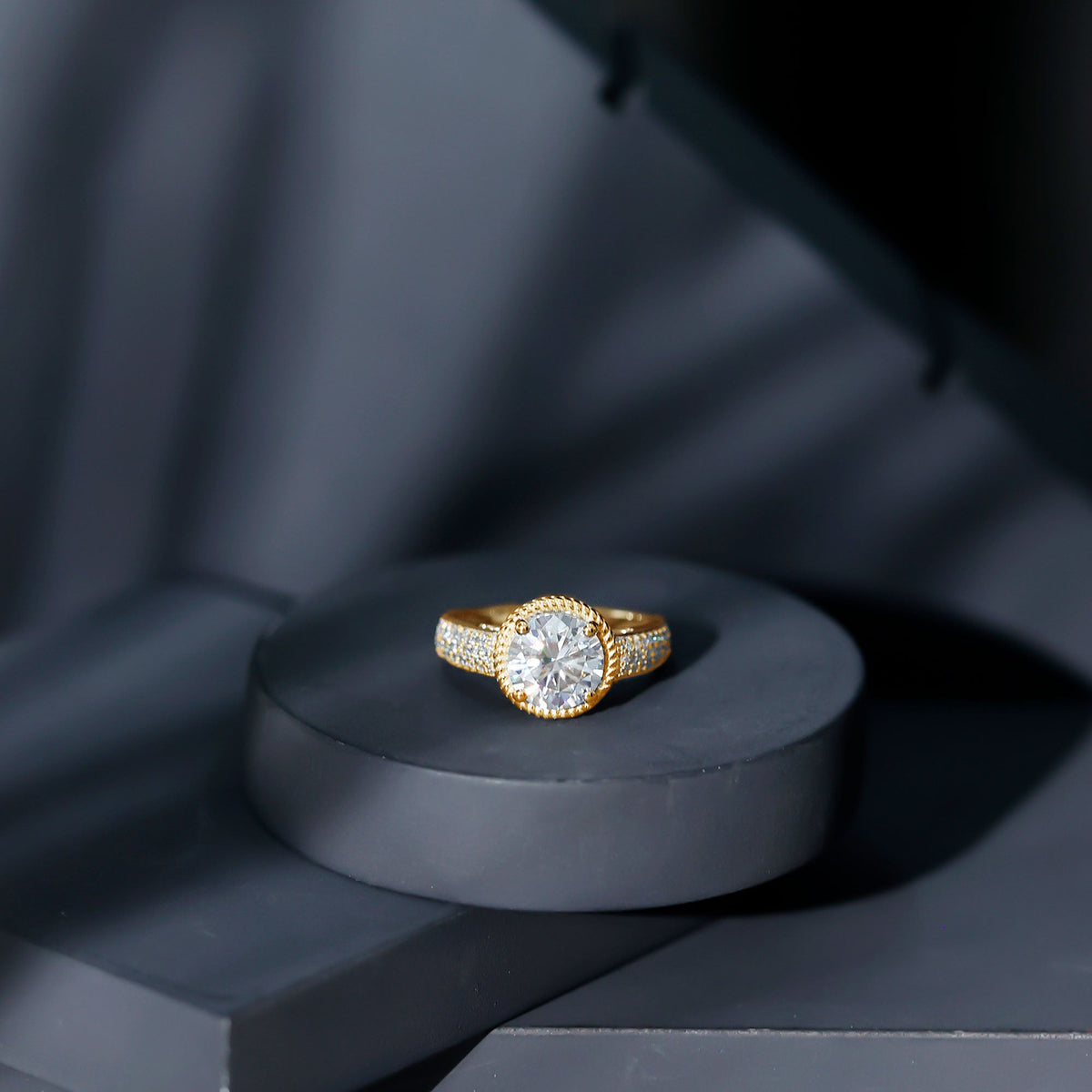 2 Carat Moissanite Round Cut Engagement Ring With Side Stones