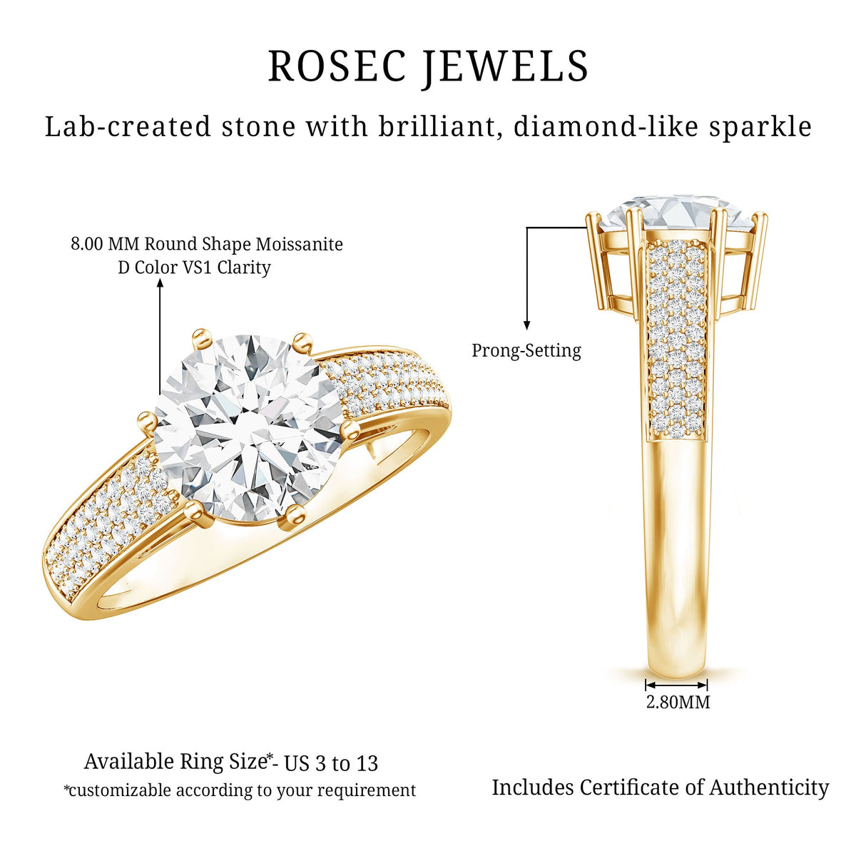 Certified Moissanite Side Stone Engagement Ring for Women