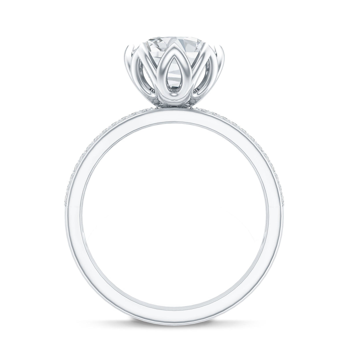 Lotus Setting Moissanite Engagement Ring with Side Stones