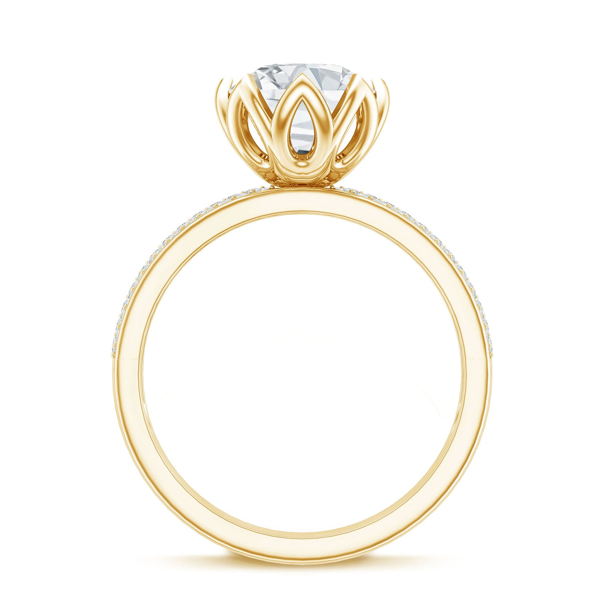 Lotus Setting Moissanite Engagement Ring with Side Stones