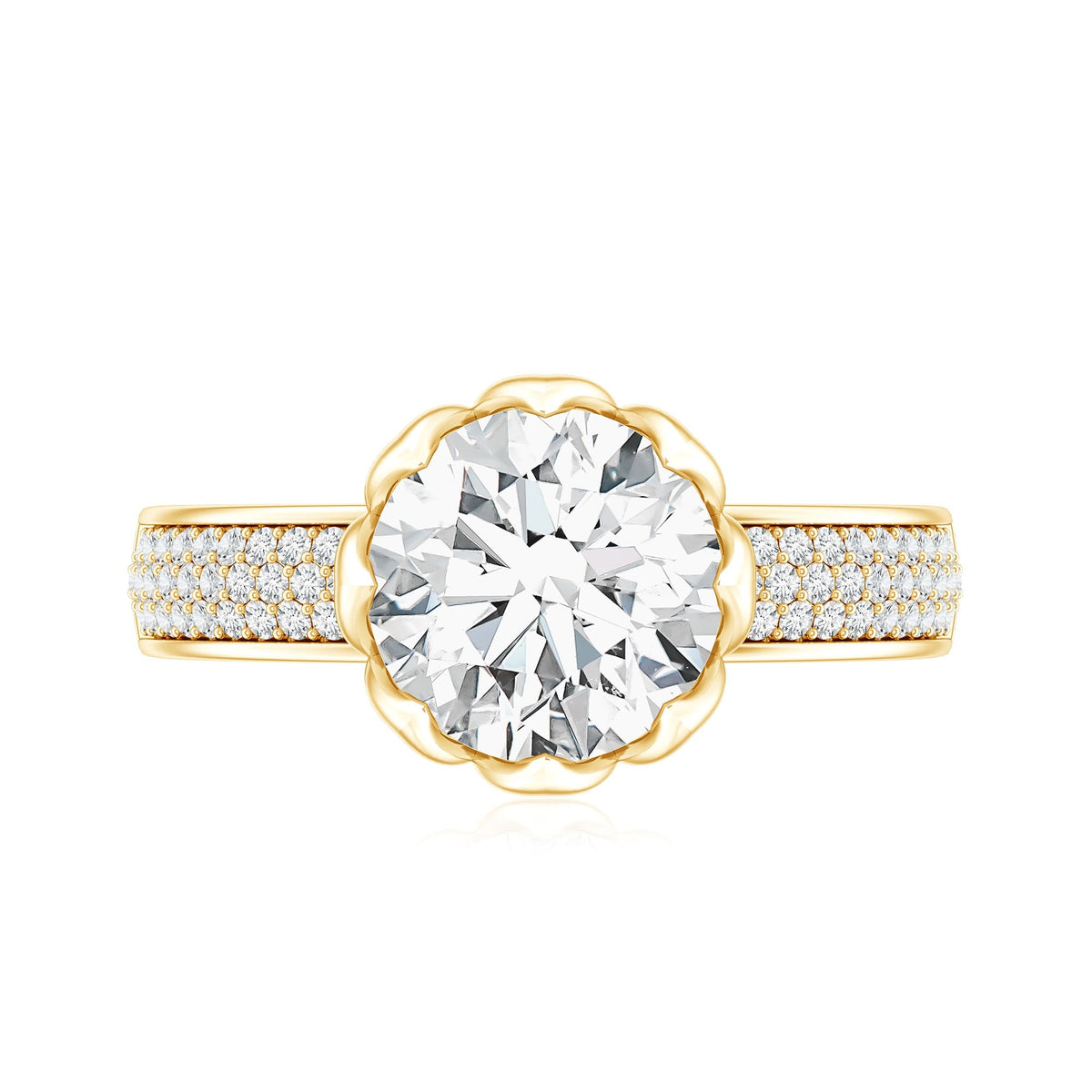 Lotus Setting Moissanite Engagement Ring with Side Stones