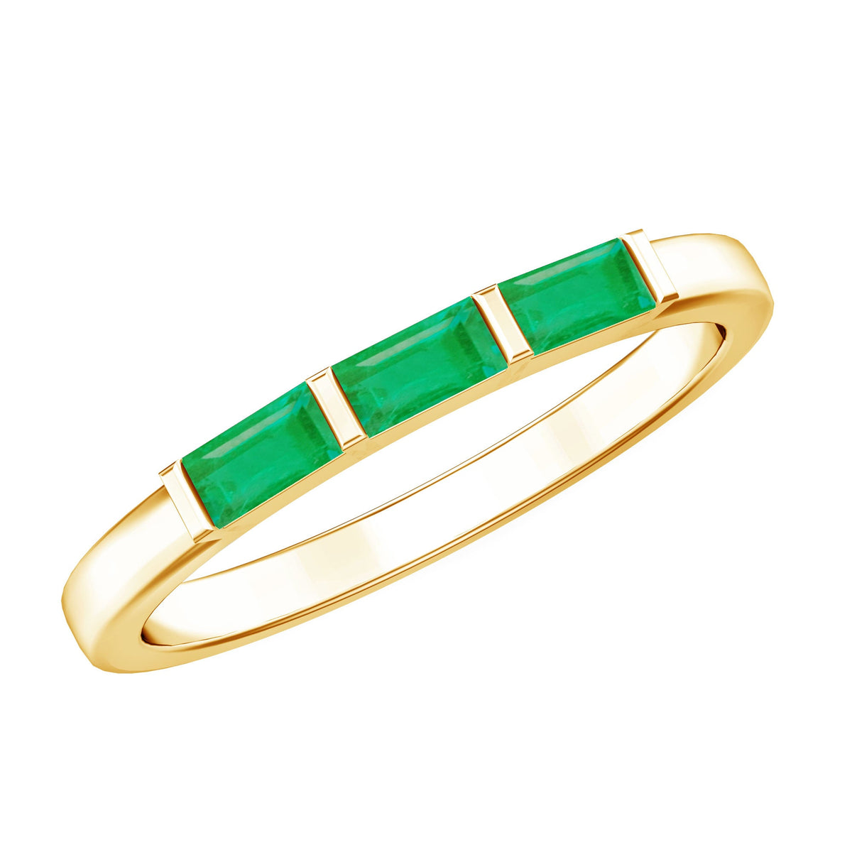 Baguette Cut Real Emerald 3 Stone Ring with Certificate