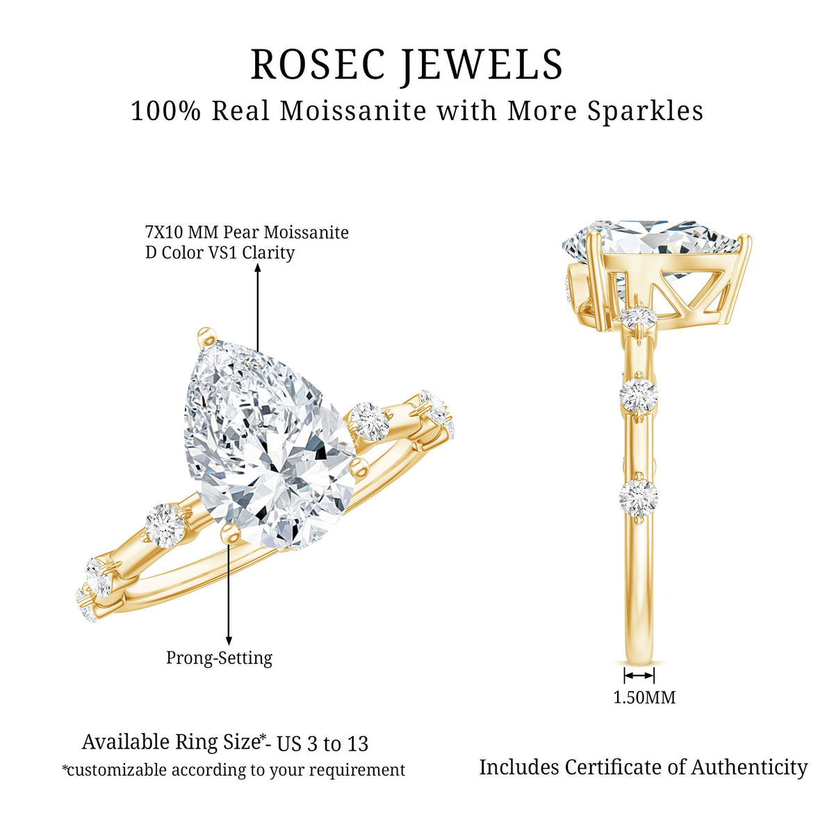 Brilliant Cut Moissanite Pear Shape Engagement Ring with Hidden Halo