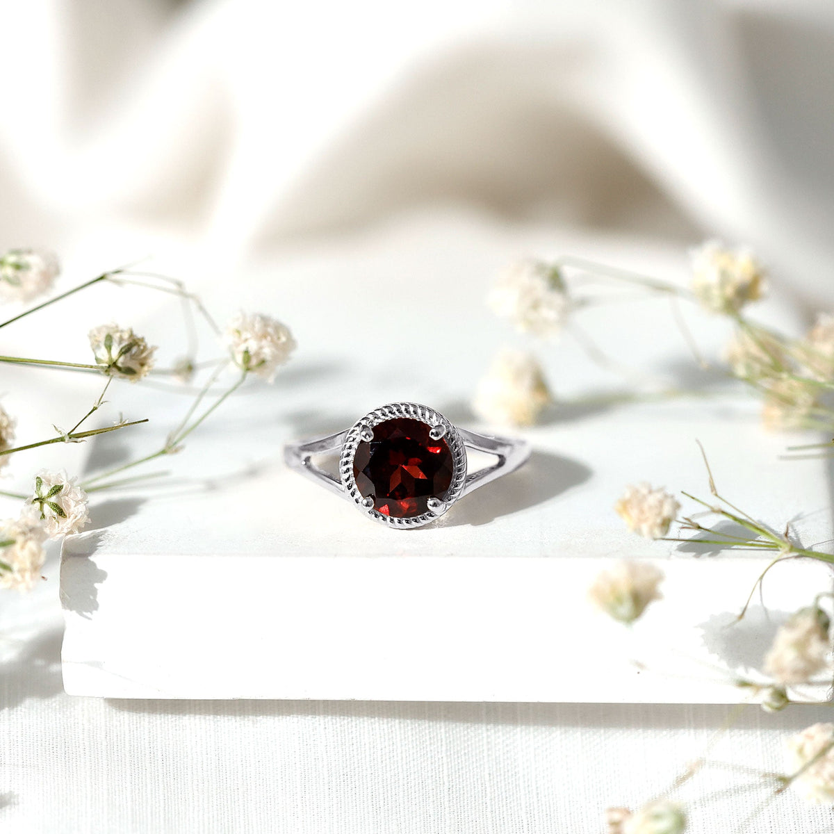 2.3 Carat Solitaire Garnet Engagement Ring with Split Shank