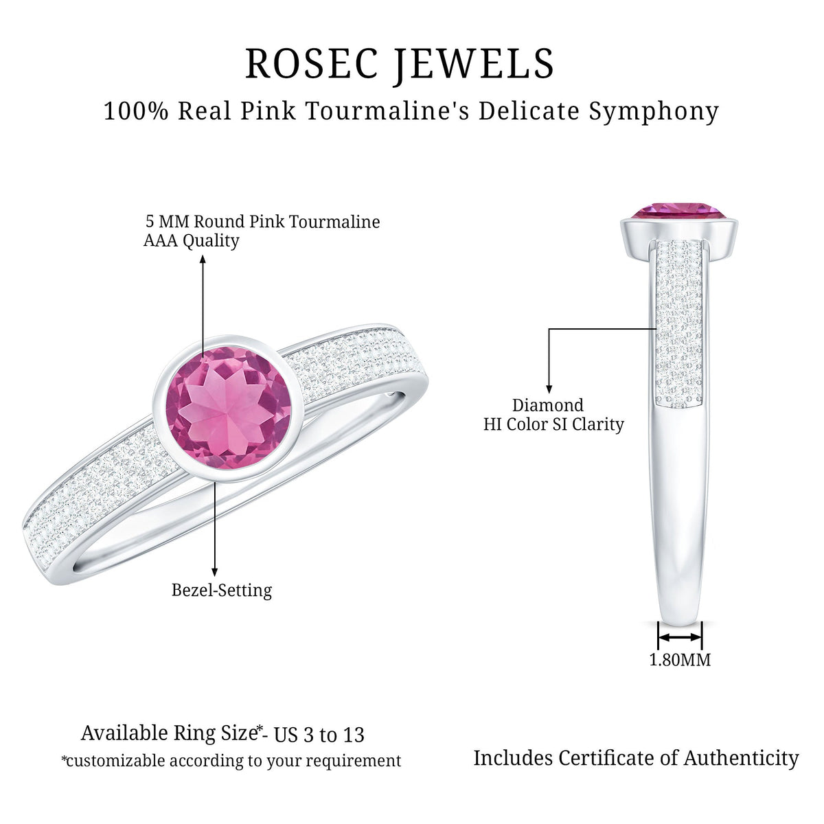0.4 Carat Solitaire Pink Tourmaline and Diamond Engagement Ring