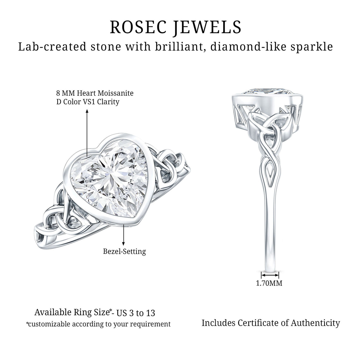 Heart Shape Moissanite Knot Engagement Ring in Bezel Setting