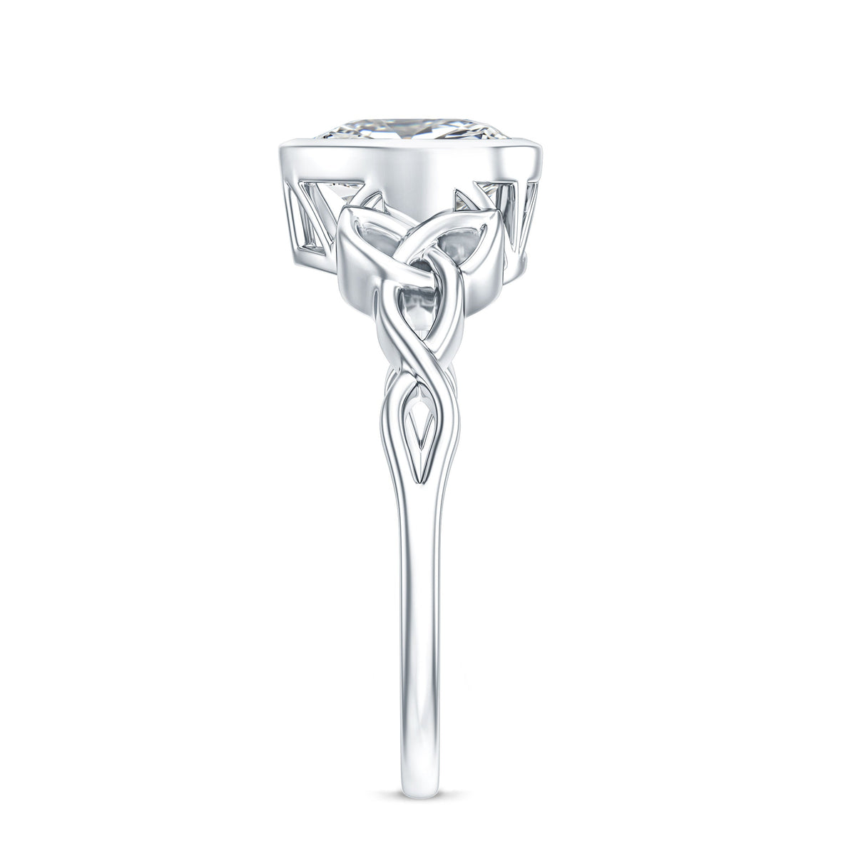 Heart Shape Moissanite Knot Engagement Ring in Bezel Setting