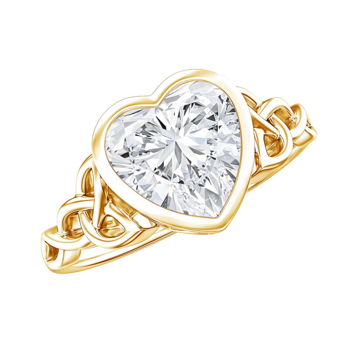 Heart Shape Moissanite Knot Engagement Ring in Bezel Setting