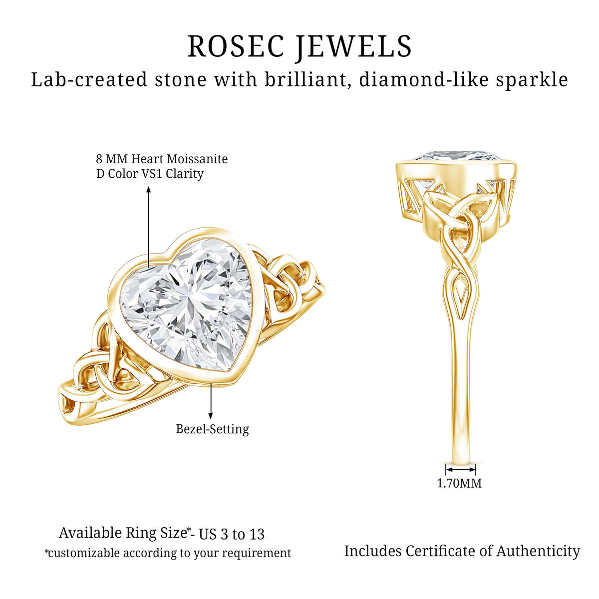 Heart Shape Moissanite Knot Engagement Ring in Bezel Setting
