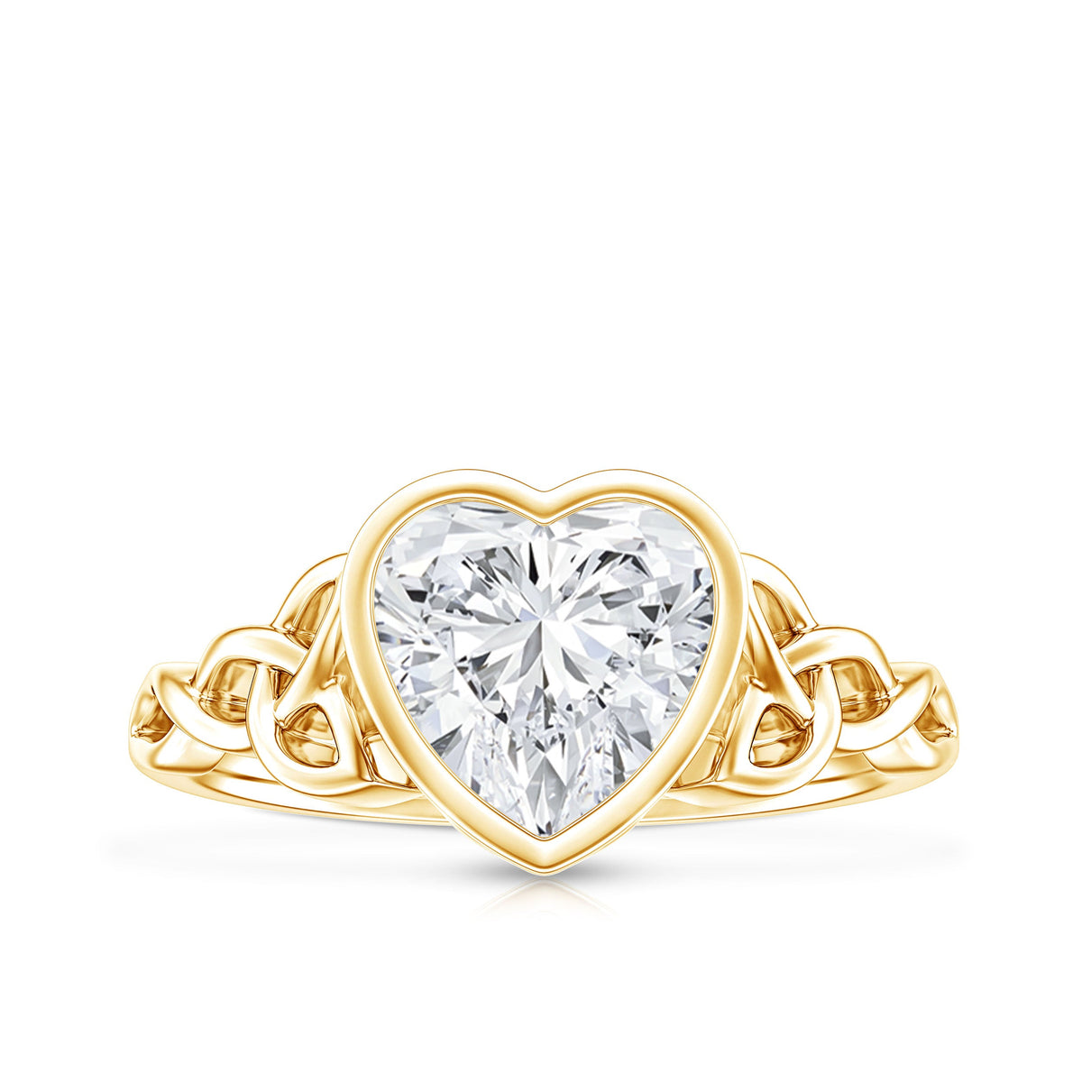 Heart Shape Moissanite Knot Engagement Ring in Bezel Setting
