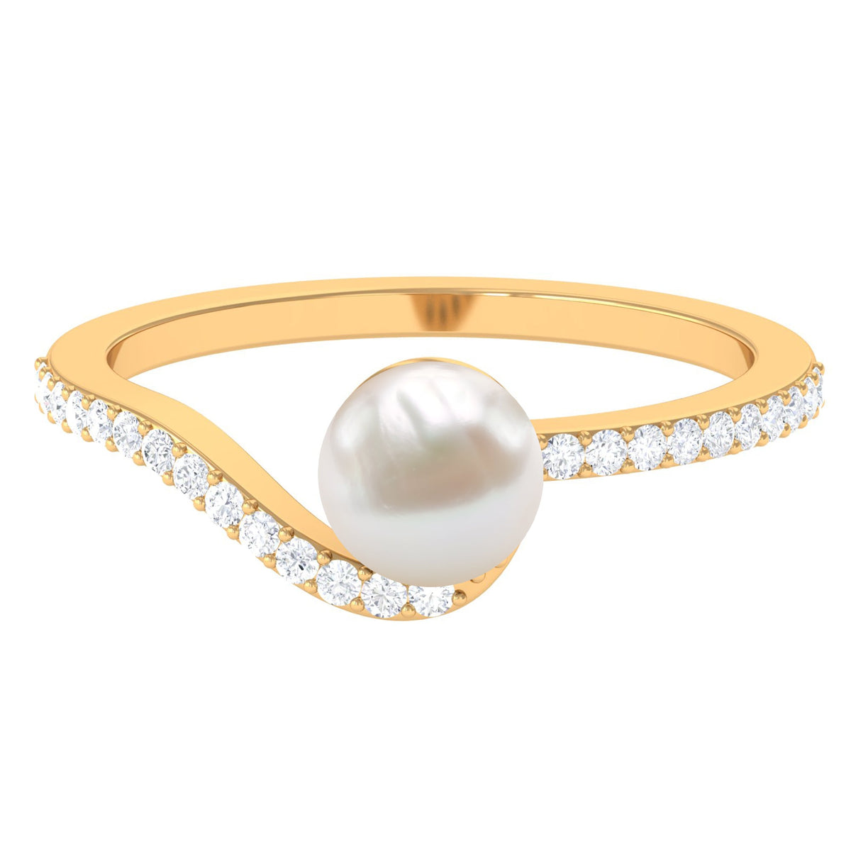 Cultured 2 Carat White Pearl Engagement Ring with Diamond Bypass Shank