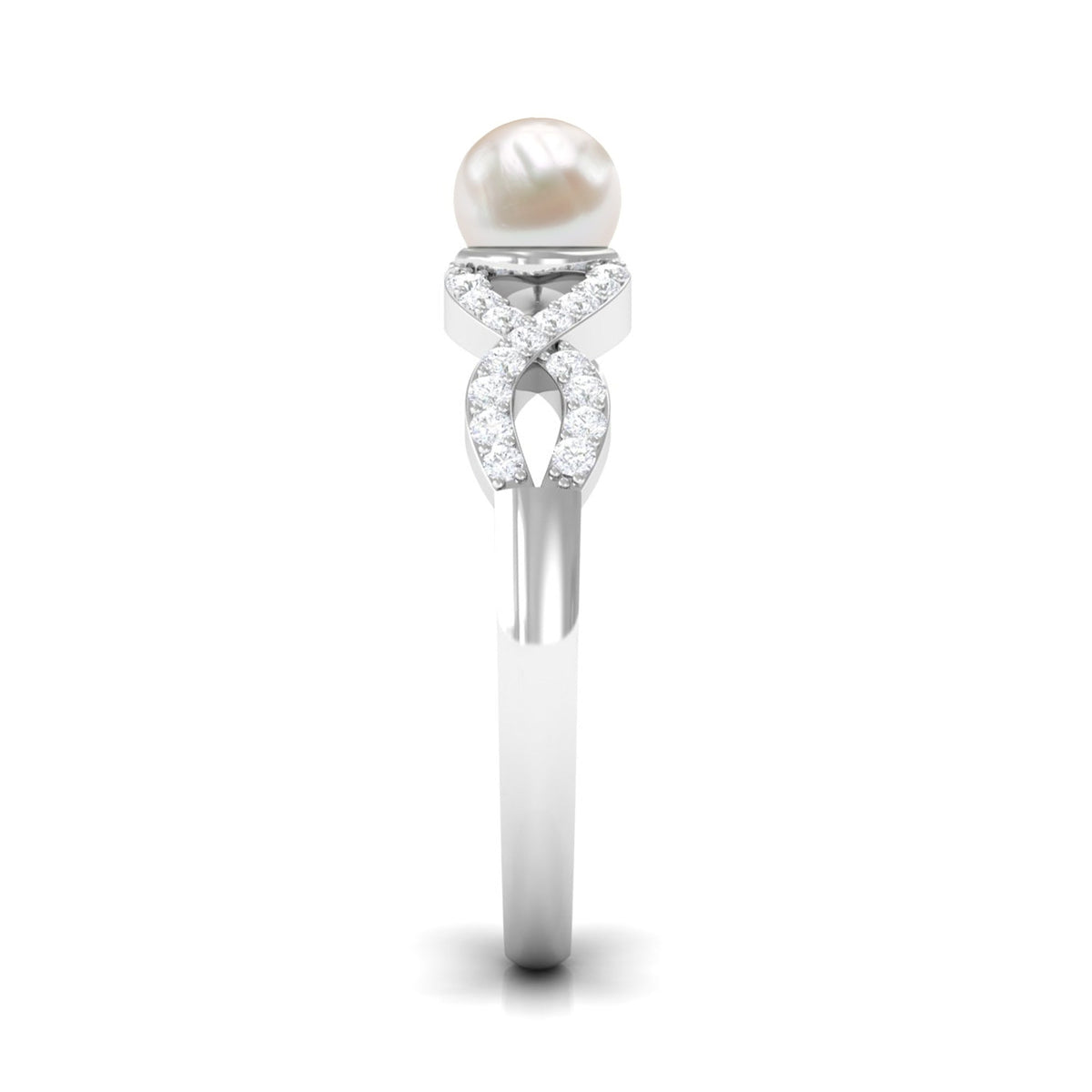 2 Carat Freshwater Pearl Crossover Engagement Ring with Diamond