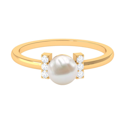 Cultured 2 Carat Freshwater Pearl Solitaire Engagement Ring with Diamond