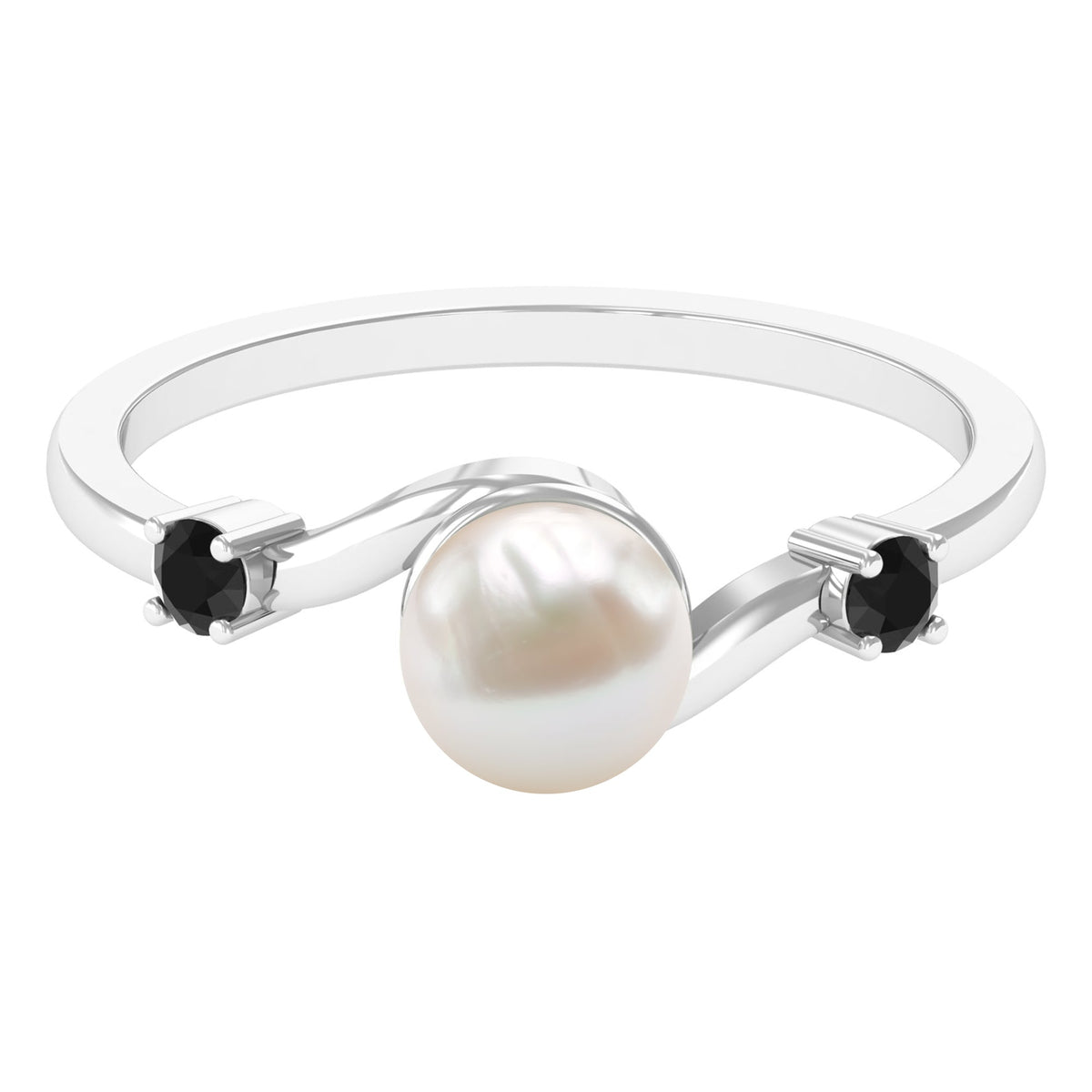 2.2 Carat Freshwater Pearl Bypass Engagement Ring with Black Diamond