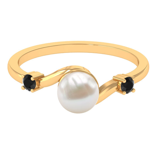 2 Carat Freshwater Pearl Bypass Engagement Ring with Black Diamond